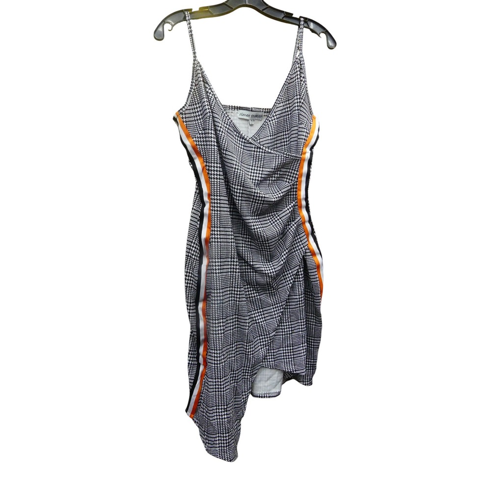 Almost Famous Dress Womens XL Black White Houndstooth Orange Stripe Asymmetrical